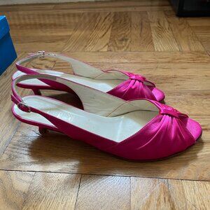 Something Bleu satin slingback 1.5”heel fancy sandal, bridesmaid shoe, size 9